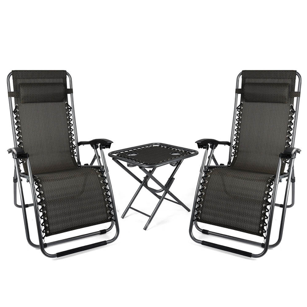 2 zero gravity garden chairs with table