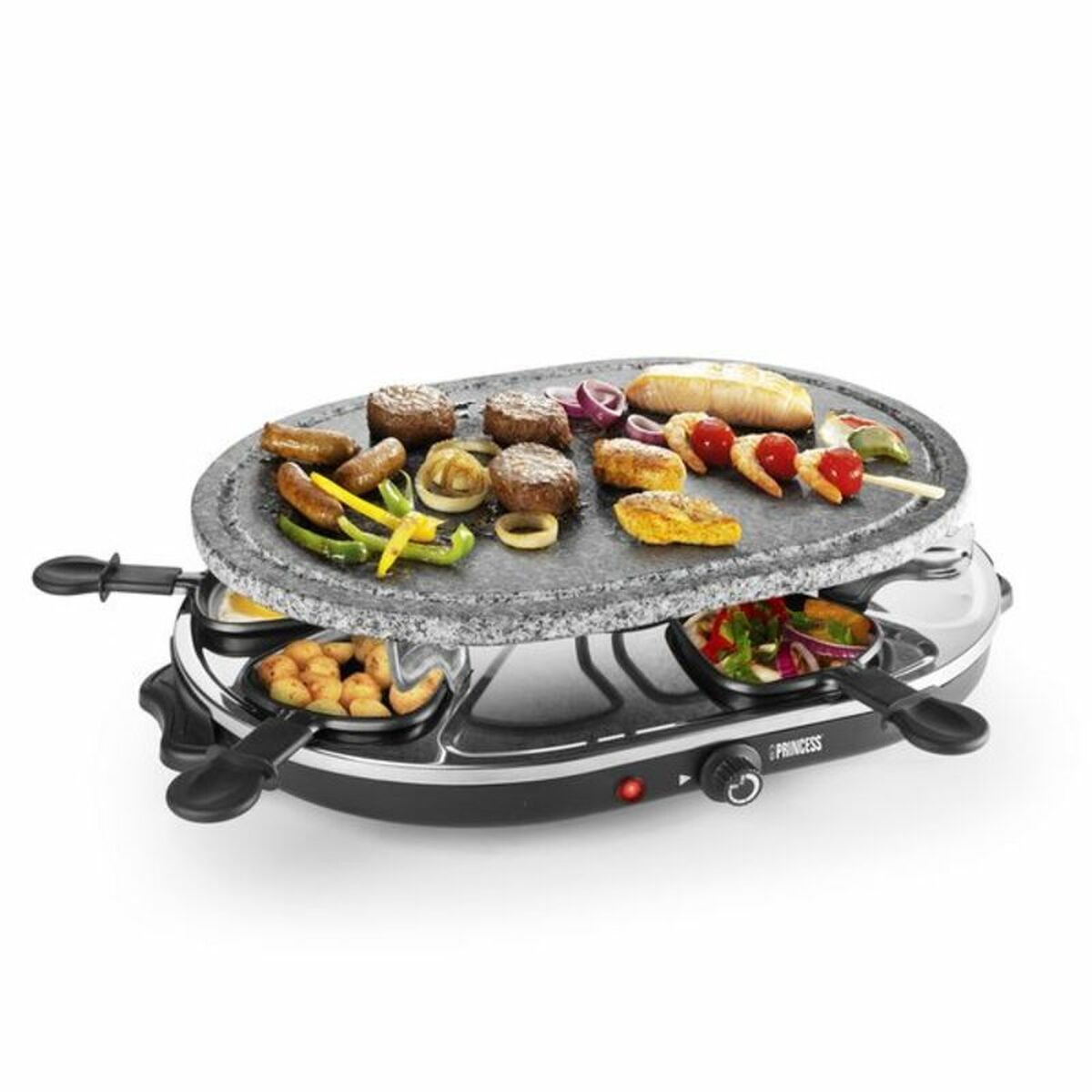 Raclette Princess 8 Oval Stone Grill Party Black Grey