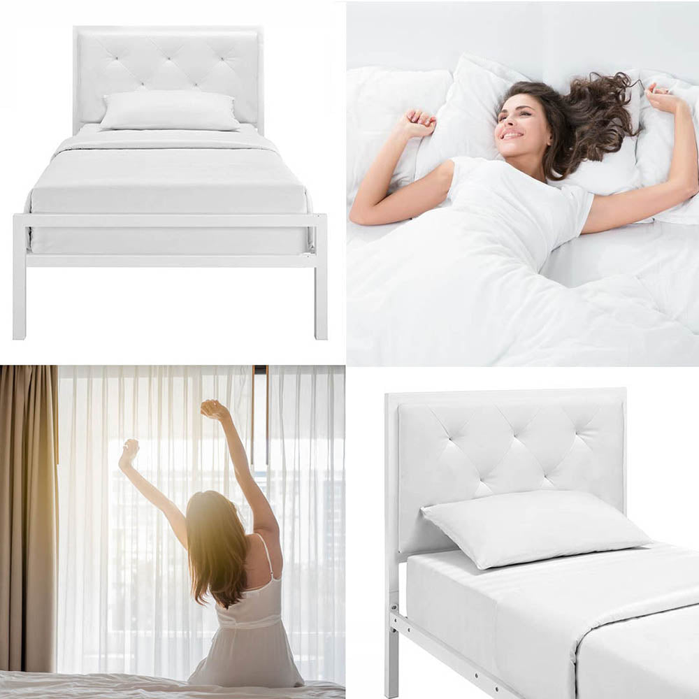 Hanna metal bed frame with gift bed grid, in several sizes and colors-White 90x200 cm-white - Image 4