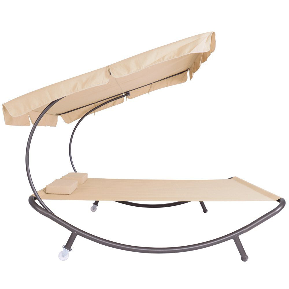 Double sunbed with shade - beige - Image 2