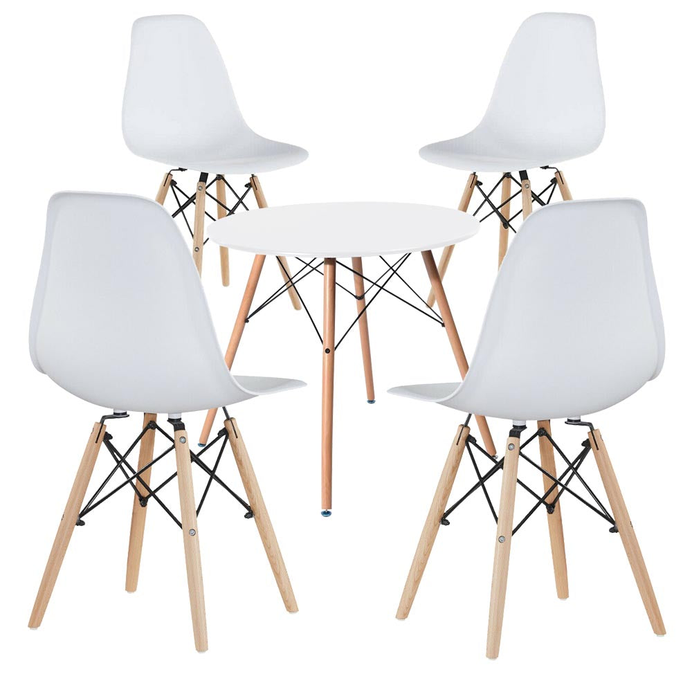 4 modern dining chairs with table, 3 colors - white