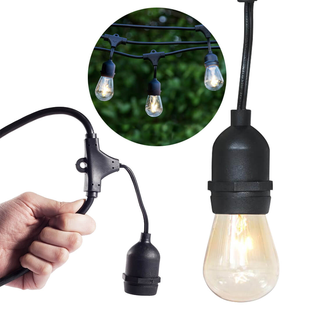 Waterproof decor burner line, with 15 E27 LED lamps, 14.6 m, warm white