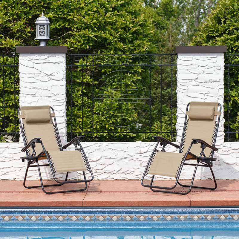 Zero gravity garden chair with gift cup holder, 2 pcs-beige - Image 4