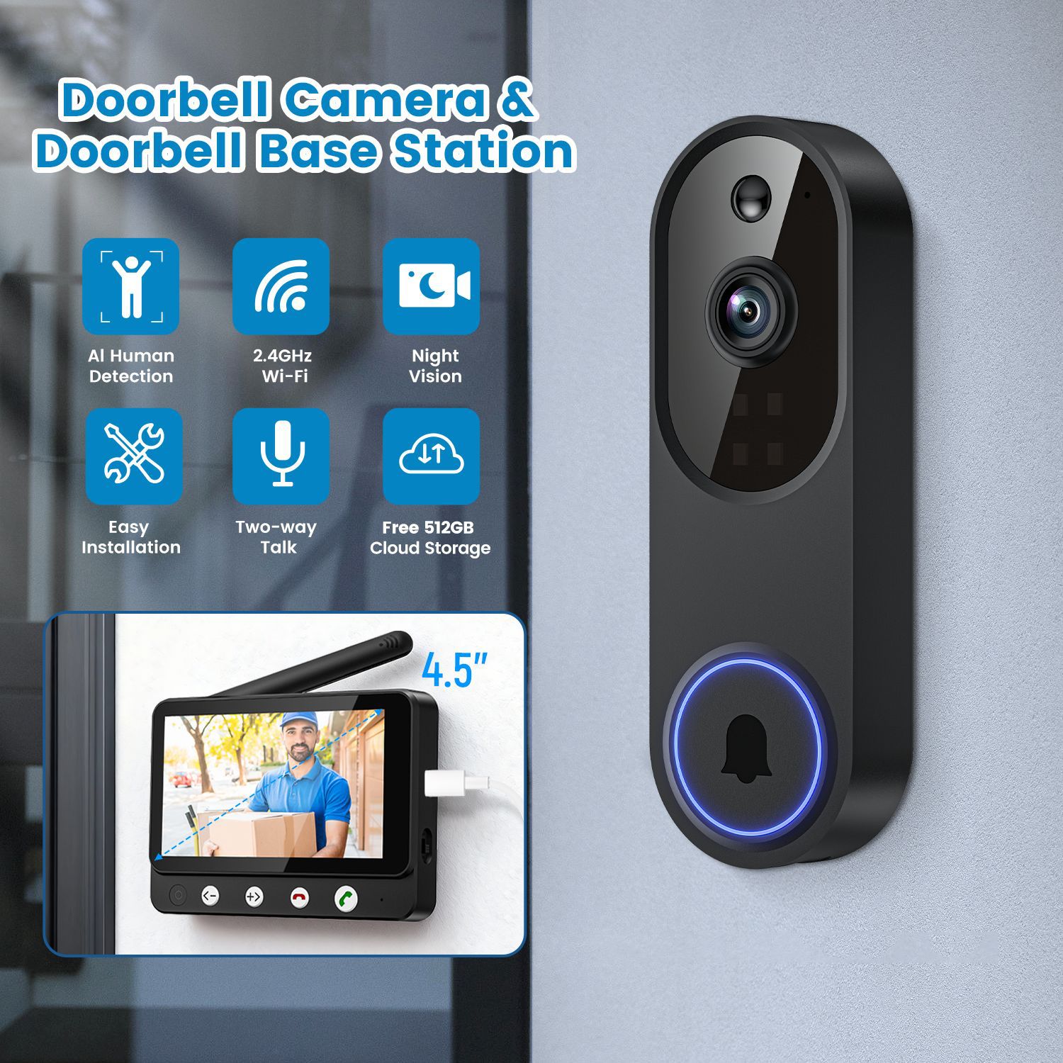 Wireless Video Doorbell Camera with Night Vision and Two-Way Audio