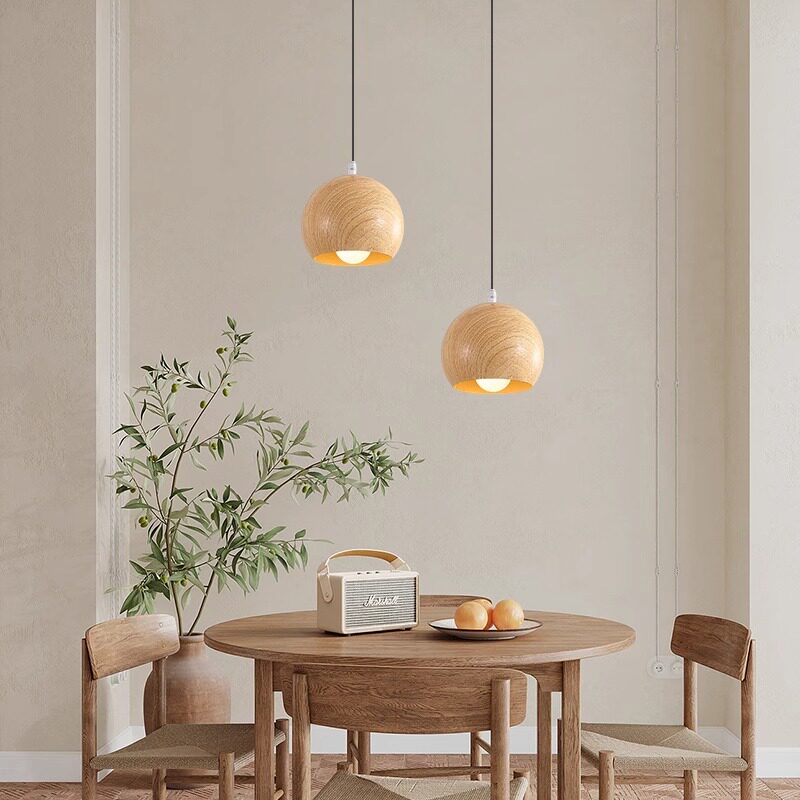 Minimalist Cone Cylinder Ball Wood Grain Pendant Light