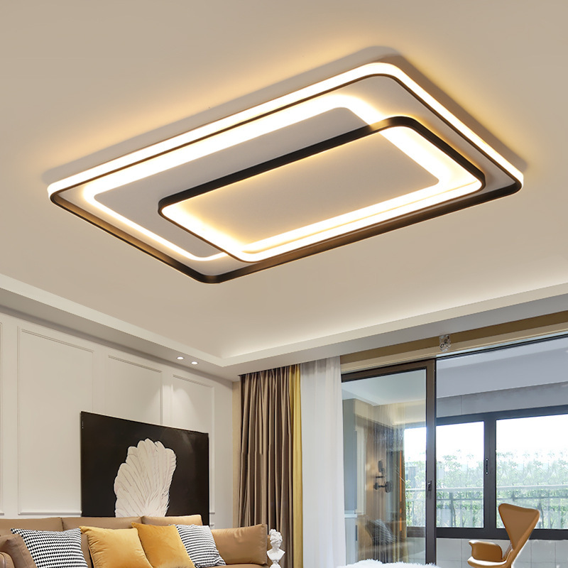 Modern Minimalist Rectangular Line Semi-Flush Mount Ceiling Light
