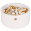 Round Ball Pit with 300 Gold/Beige/White/Transparent balls, 90x40cm - White Boucle