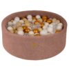 Round Ball Pit With 200 Gold/Beige/White/Transparent Balls, 90x30cm - Beige Velvet