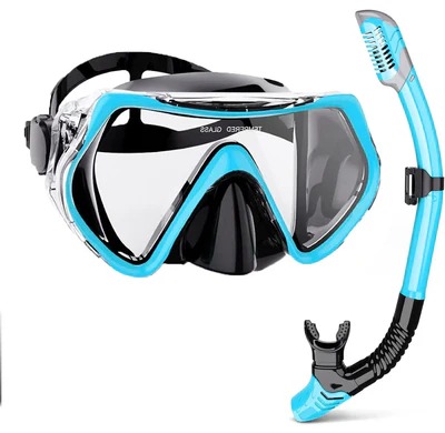 Aquaviz - Snorkel Mask Set for Adults, Anti-Fog & Shockproof, Silicone Rim & Dry Snorkel, 180° Field of View