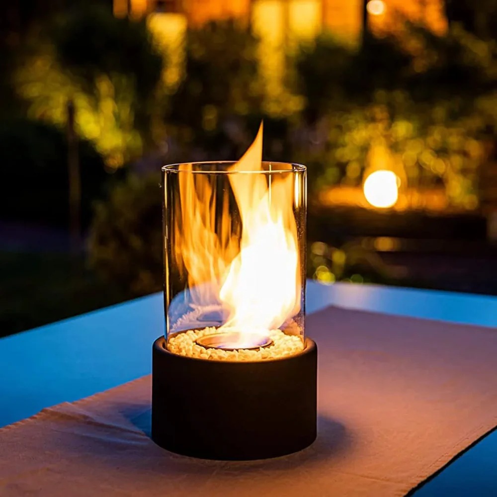 Flamora - Tabletop Round Bio Ethanol Fireplace, Portable Table Fireplace, Indoor & Outdoor