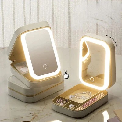 Glowcase - Travel Makeup Jewellery Box, Beauty Organizer with LED Mirror, Portable Vanity Case
