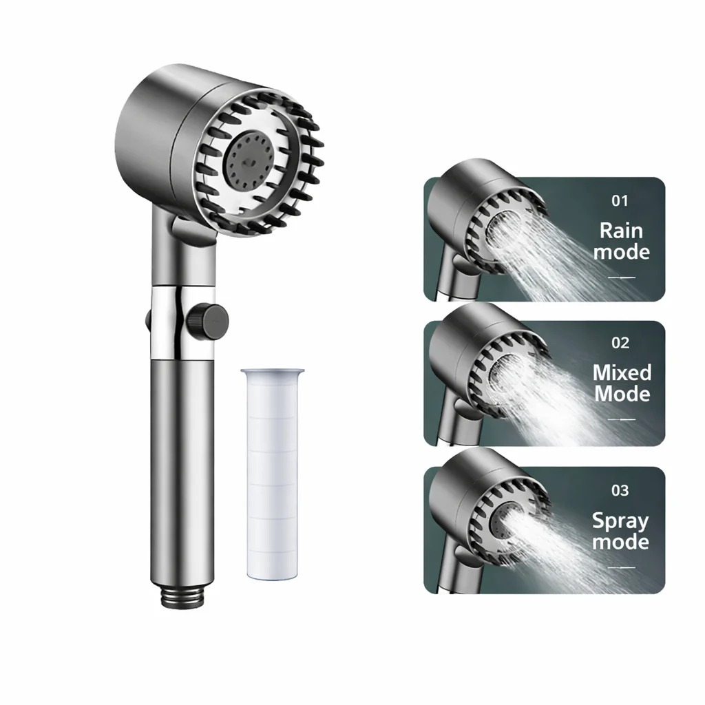 Turbojet - High Pressure Shower Head, Water Saving Shower Head Filter, Universal Hose Holder Set